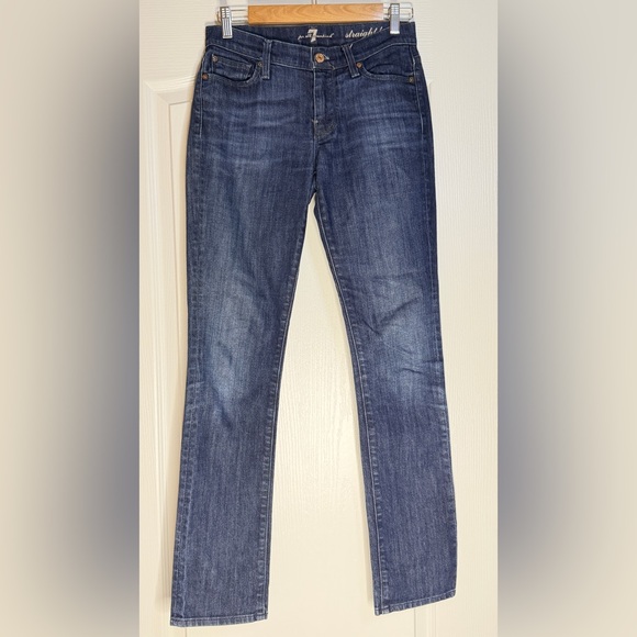 7 For All Mankind Denim - 7 For All Mankind Straight Leg Jeans in Dark Blue Wash, Size 25